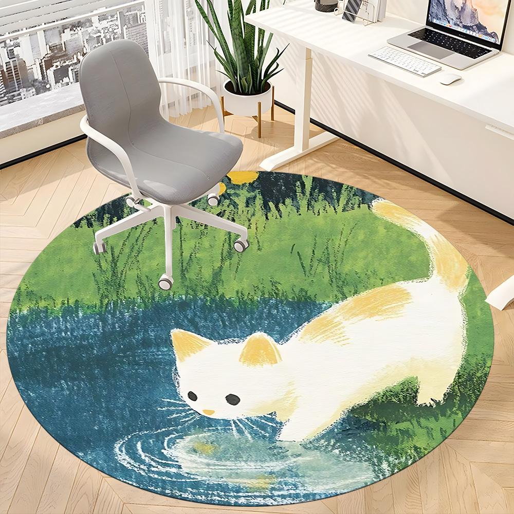 1PC Cat Pond Office Round Area Rug, Mat Suitable ForOffice, Under Office Chairs Bedroom Living Room Home Decor, Room Deco