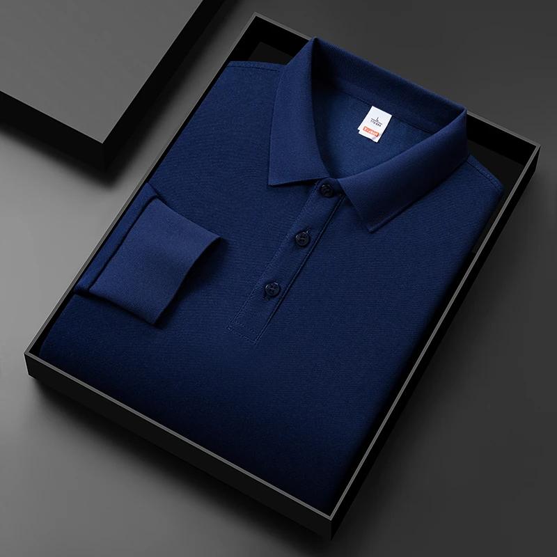 New Men'S Business Casual Long Sleeved Solid Color Polo Shirt Fashionable And Comfortable Summer Versatile Top