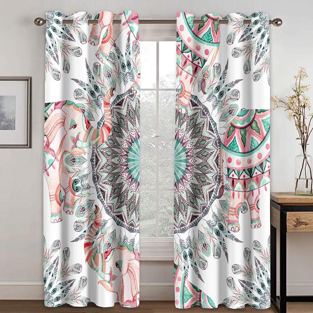 3D Bohemian Style Animal Elephant Curtains 2 Panels Moroccan Style Home Living Room Bedroom Balcony Window Decor Curtains