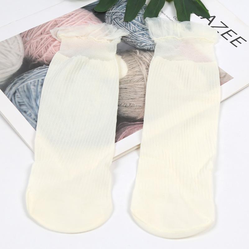 1 Pair Women'S Summer Ruffled Nylon Socks Transparent Stripes Lace Short - Breathable Ultra-Thin Elastic Non-Slip Sexy Stockings