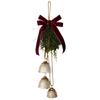 Christmas Bell Door Decoration with 3 Iron Bells, Faux Evergreen Sprigs, Wine-Red Polyester Ribbon Bowknot, and Integrated Top Loop for Hearth Shelves