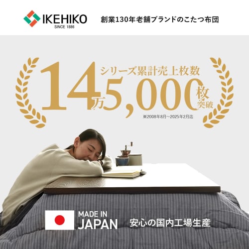 IKEHIKO Yukari Kotatsu Futon: A fluffy and warm futon for a sophisticated look. Rectangular, 205 x 285cm, Shijira weave fabric, black. Features a cozy