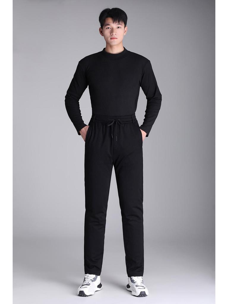 Men's High-Waist Wool Knee Pad Winter Pants - Thick, Cozy Cotton for Cold Weather