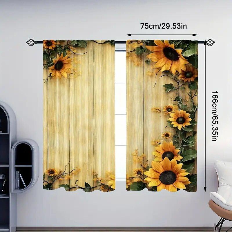 Retro Bright Sunflower - Pole Bag Curtains, Bedroom And Kitchen Decoration, Home Decoration, Living Room Decoration