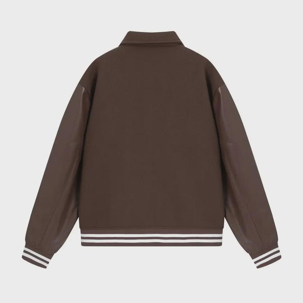 Unisex AMIRI Broderad Bokstav Basebolljacka med Färgblockerade Läderärmar