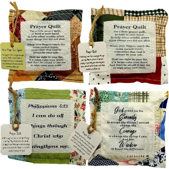 4-Pack Prayer Quilt with Cross ide, Pocket Prayer Quilt, Prayer Quilts, Spiritual Comfort for Daily Prayer, Christian Gifts for Women and Pastors