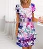 European and American 3D Print Short Sleeve Chiffon Dress
