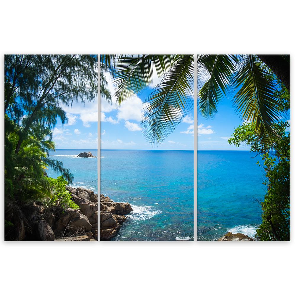 Dreiteiliges Bild auf Leinwand, tropischer Strand, Palmeninsel
