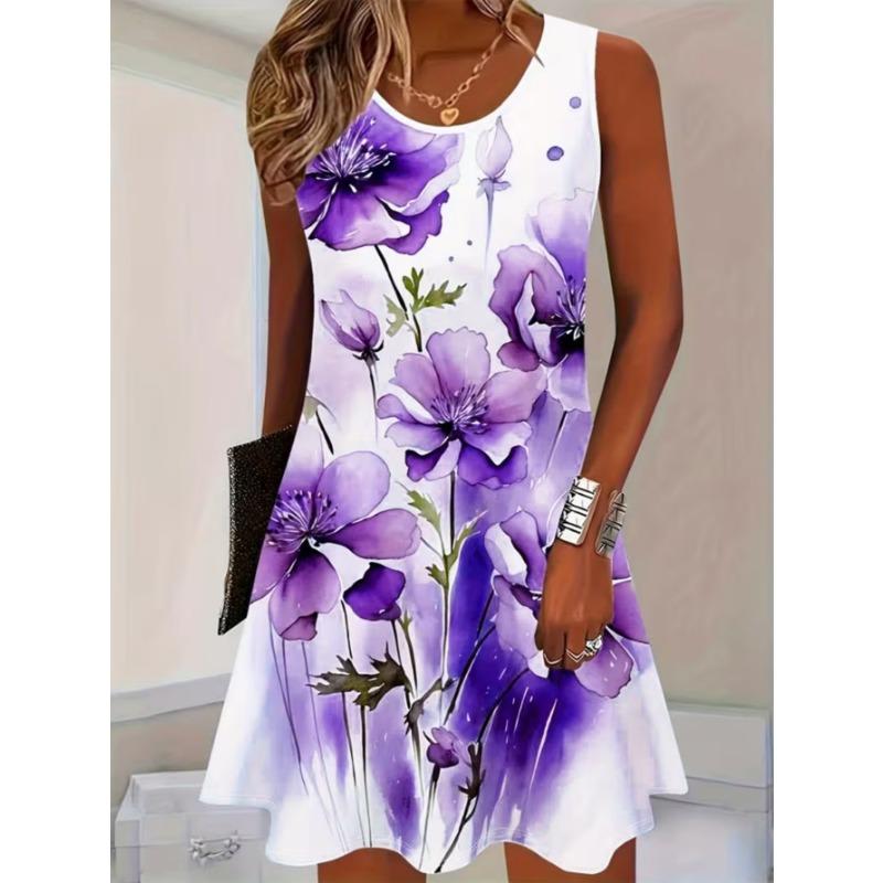 Women's fashionable printed casual sleeveless dress, machine washable, comfortable and versatile