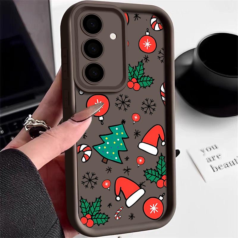 Silikonový kryt se vzorem vánočního stromečku pro Samsung S25 S24 FE S23 S22 S21 Ultra A54 A34 A55 A35 A14, nárazuvzdorný