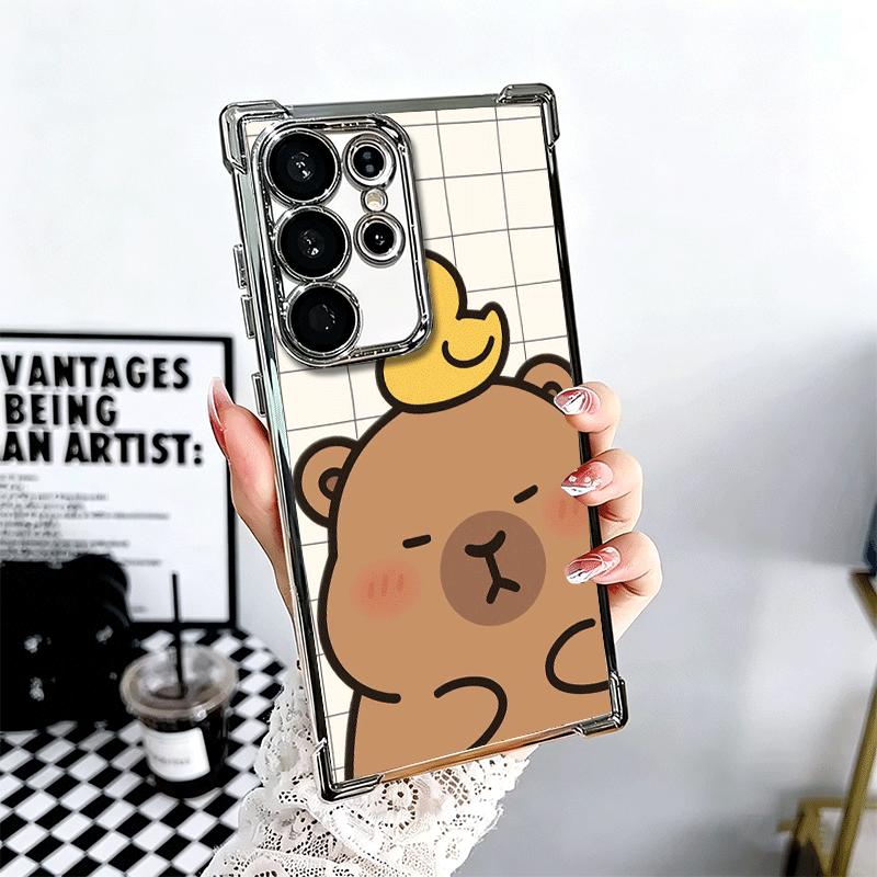 Funny Capybara Cartoon Cute Plating Phone Case For Samsung Galaxy S24 S25 FE S26 Edge S23 Ultra S22 S21 Plus S20 Anti-Fall Airab