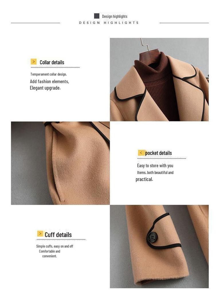 Korean Style Women's Slimming Imitation Cashmere Wool Coat - Color Block Mid-Length for Autumn and Winter