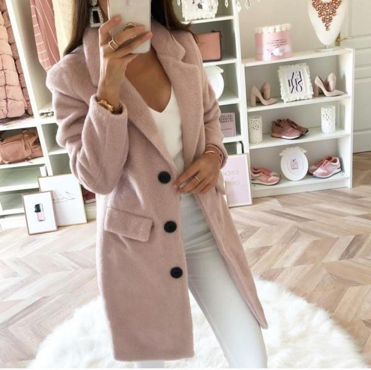 Women Winter Warm Double Breasted Wool Coat Fashion Suit Collar Autumn Outerwear