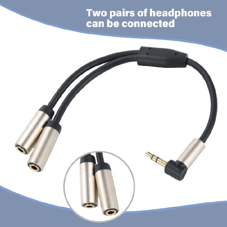 Headphone Splitter, 3.5mm Male To 2 Female Port,7.87''/20cm Right Angled Extension Cable for Phone, Tablet & More