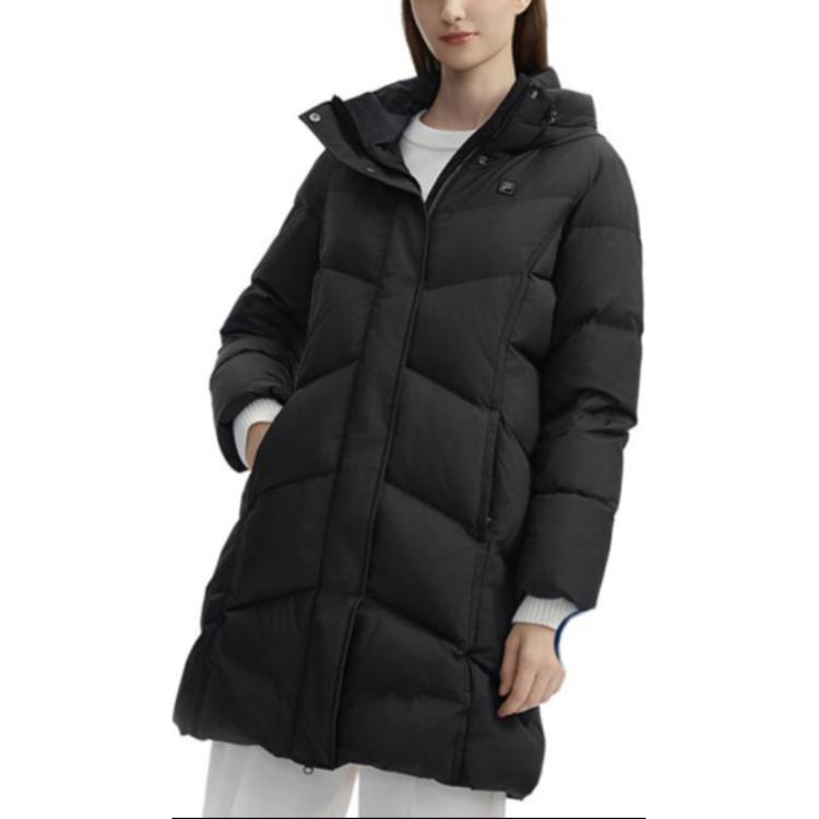 Fila Lifestyle White Logo Pattern Outdoor Casual Sports Zip-Up Hooded Warm Down Jacket Women Jacket Black F11W443903FBK