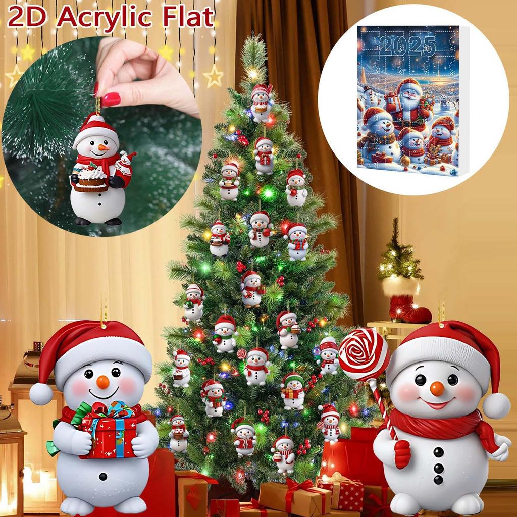 Christmas Countdown Ornaments 2D Acrylic Advent Decoration Snowman Christmas Countdown Ornaments for Tree Branches Windowsills