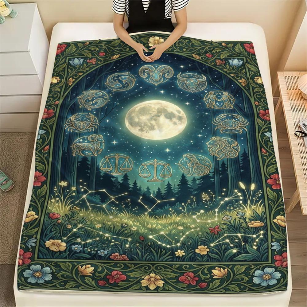 1Pc Constellations Print Flannel Blanket, High Quality Comfortable for All Seasons, Home Decor, Warmth and Comfort, Perfect for Christmas Gifts W147