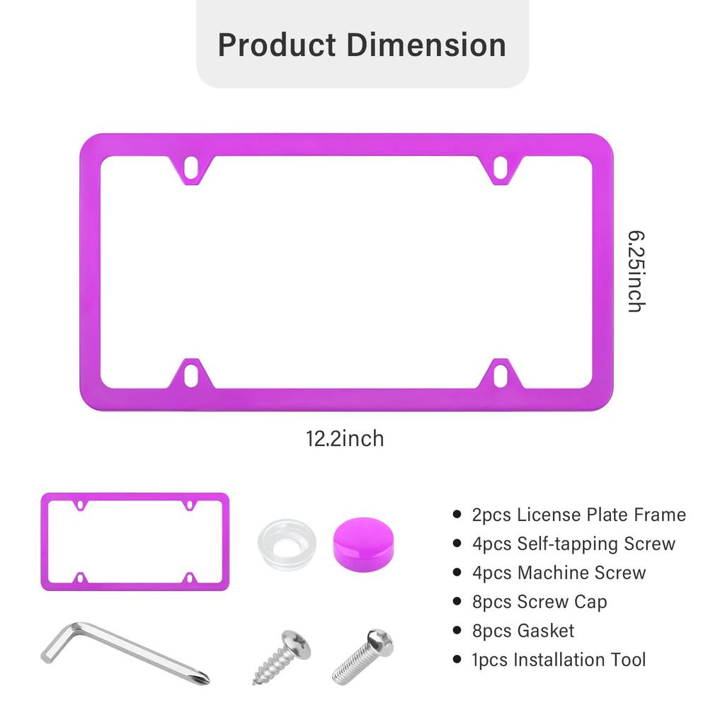 2 szt. Kolorowe ramki na tablicę rejestracyjną z uszczelkami, śrubami i zaślepkami Stal nierdzewna 4