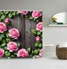 Bathroom Shower Curtain Brings A Pleasant Mood To Bathing, With A Unique Artistic Waterproof Green Leaf Pink Flower Shower Curta