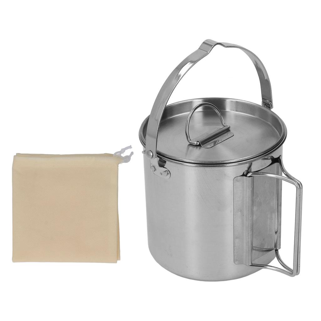 1,2L Edelstahl Campingkessel Tragbare Teekanne Kaffeekanne Outdoor Kochgeschirr zum Wandern Camping