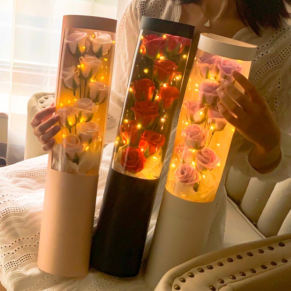 Soap Rose Flower Bouquet Gift Box Artificial Rose Flowers Rose Petal Bouquet Tube Valentine"s Day
