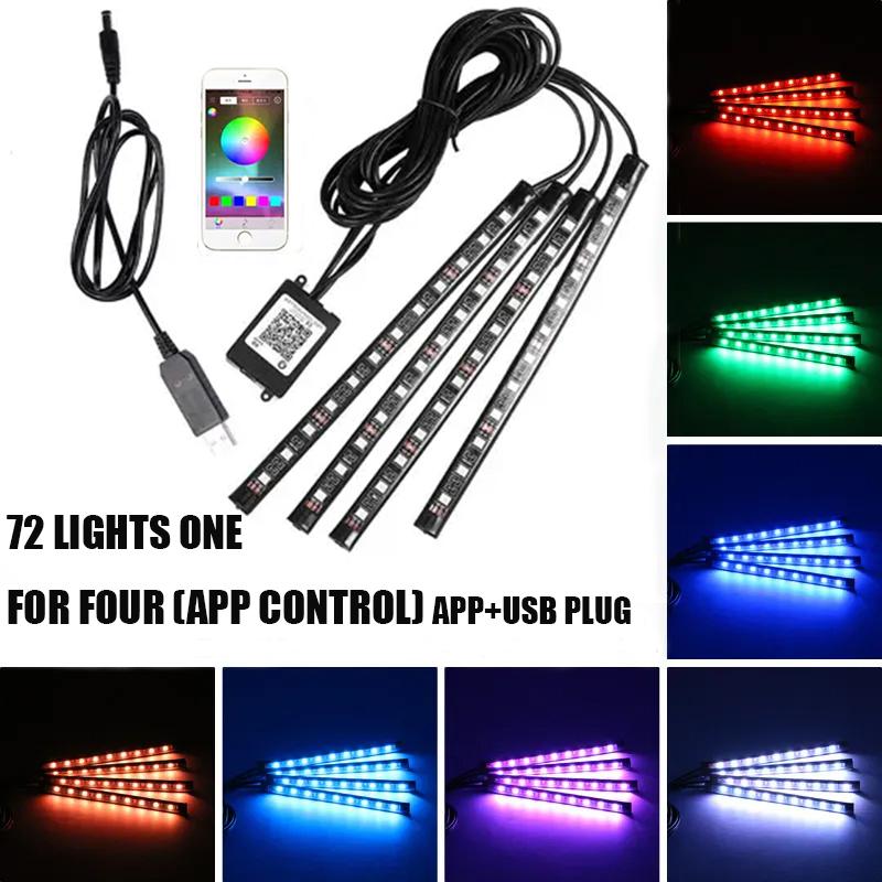 Neon 36 48 72 LED Car Interior Ambient Foot Light with USB Wireless Remote Music APP Control Auto RGB Atmosphere Decorative Lamp
