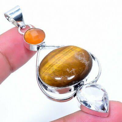 

Natural Tiger Eye, Monalisa Gemstone 925 Sterling Silver Pendant 2.88 c7o29