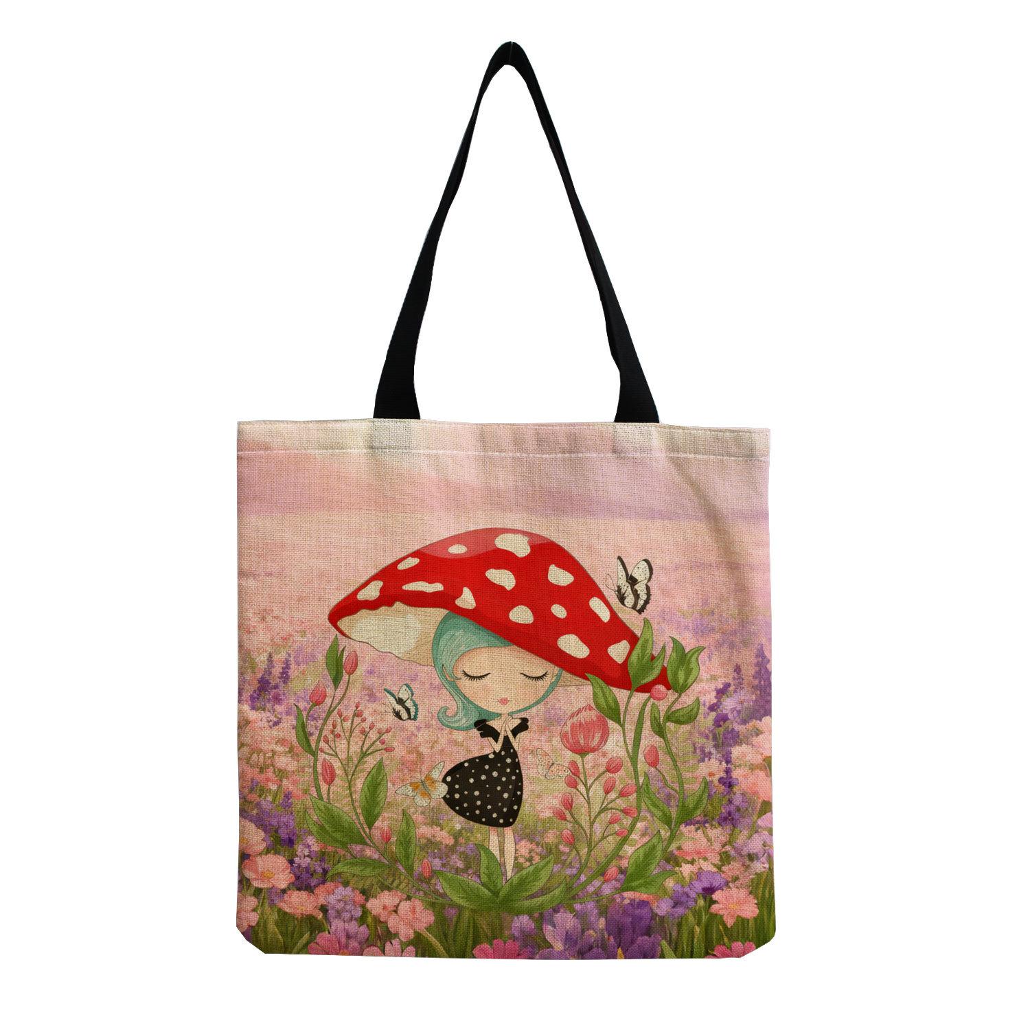 

Women Vintage Linen Tote Bag - Large Capacity Mushroom Print Shoulder Handbag for Casual & Grocery Shopping KTB hmk2912