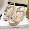 Bohemian sandals women's spring summer new slope heel platform rhinestone fish mouth sandals large size sandals