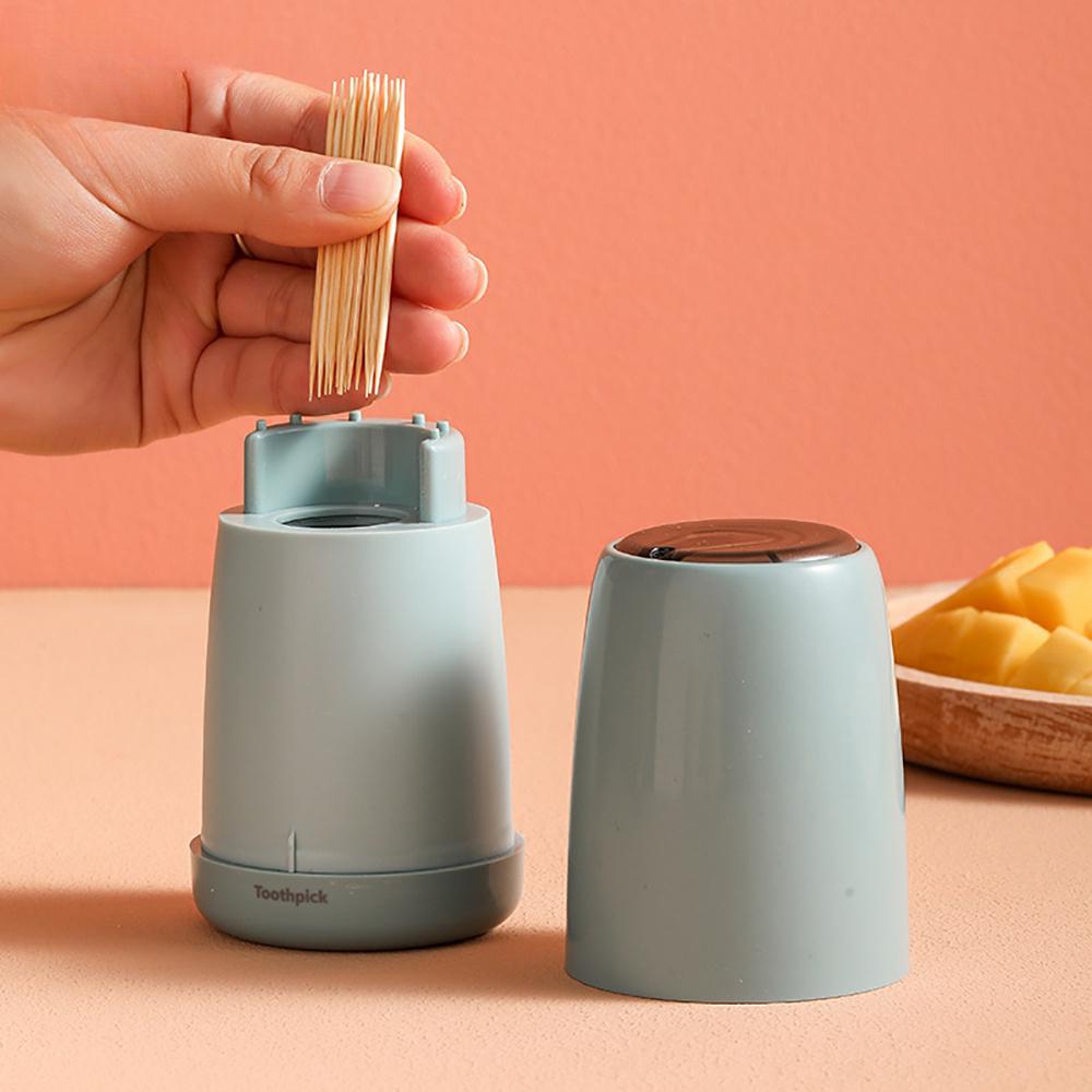 Creative Automatic Toothpick Holder Container Household Table Toothpick Box Plastic Push-Type Round Storage Toothpick Dispenser