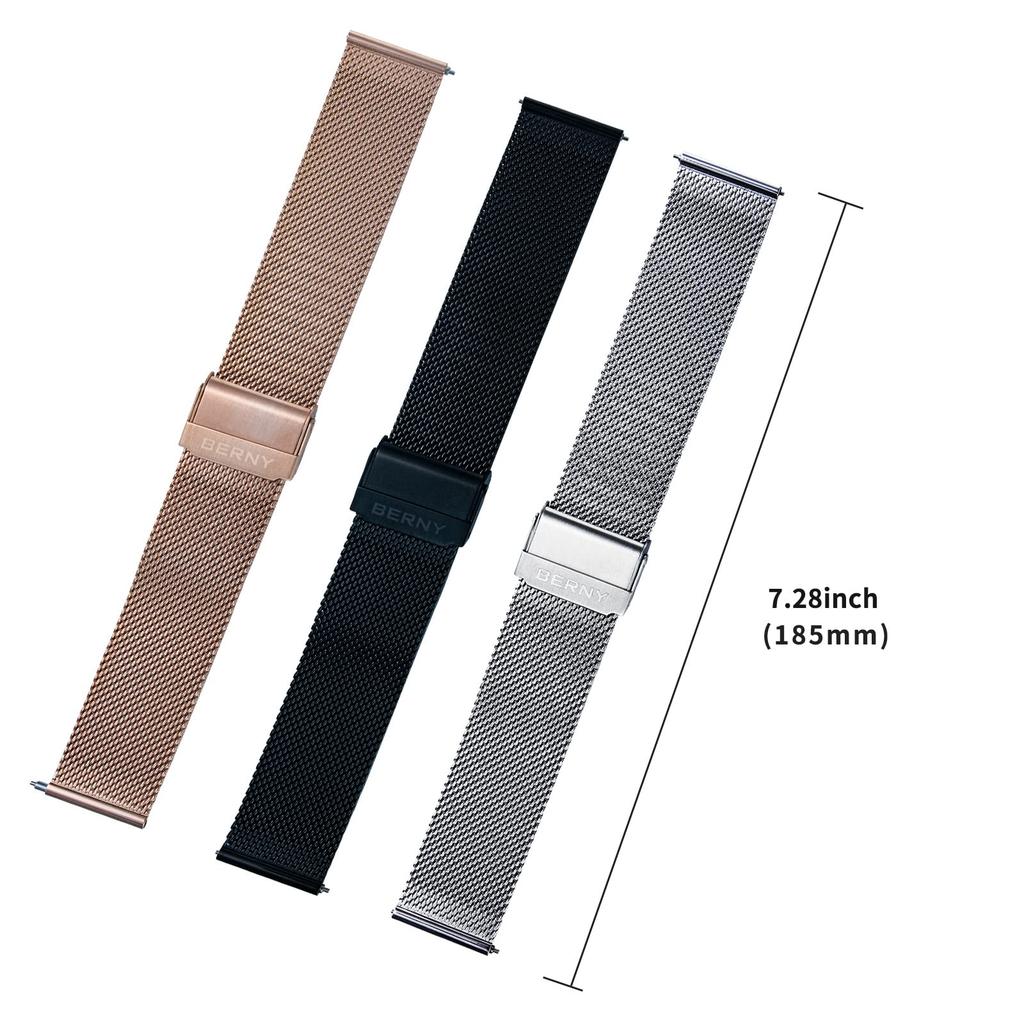 Watch 20mm Strap Watch Band Watch Band Stainless Steel Mesh Strap Thin Metal Bracelet and Safety Buckle Quick Detachable Adjustable Strap [BERNY]