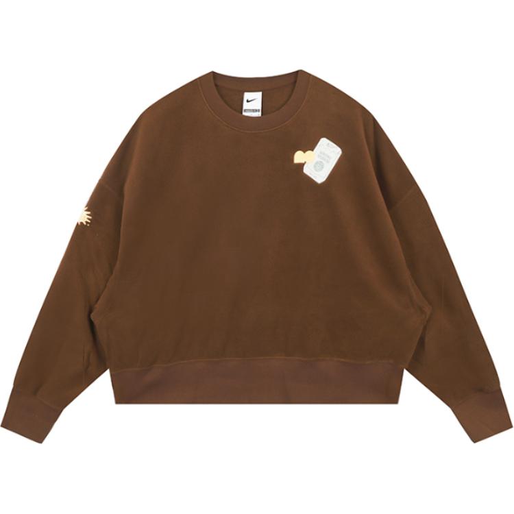 Nike X Naomi Osaka Embroidered Logo Crew Neck Fleece Long Sleeve Sweatshirt Women Tops Surprise-Cocoa FD5505-259