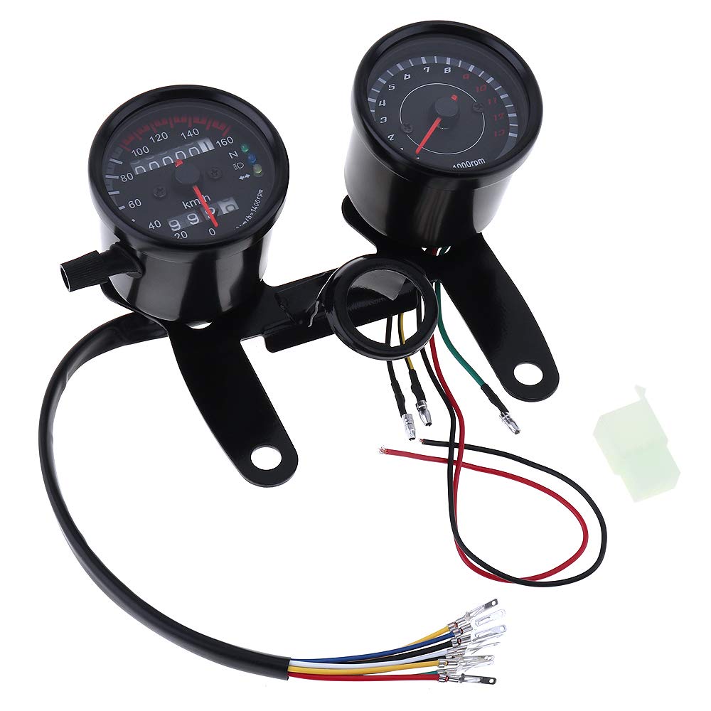 YIBO Universal Motorcycle Speedometer Odometer Gauge 0-160 km/h 13000 RPM LED Backlight Tachometer Set Black Instrument