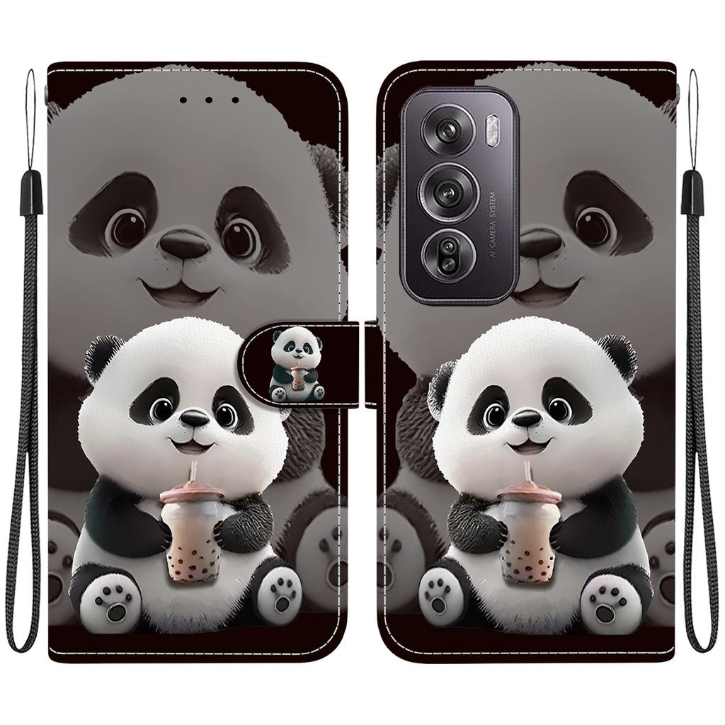 Ručně vyráběné PU kožené flipové pouzdro pro Oppo Reno12/Reno12 Pro Protiskluzový nárazuvzdorný kryt s poutkem na zápěstí a designy srdce/růže/kočky