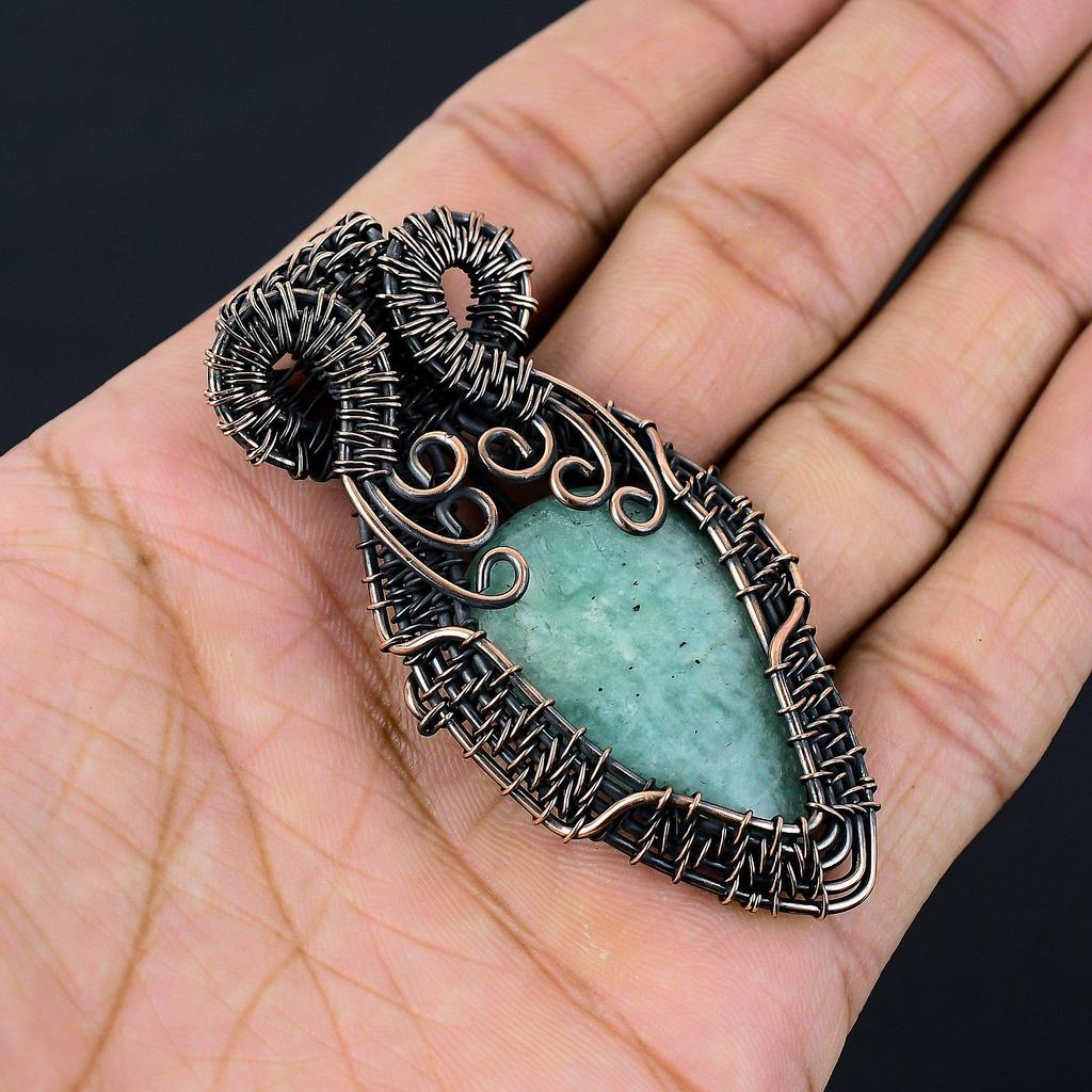 Attractive Amazonite Gemstone Pure Copper Wire Wrapped Handmade Pendant Jewelry For Gift