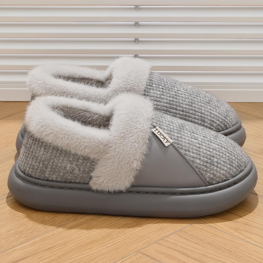 Winter Women Cotton Slippers Plush Warm Thick Bottom Slides Breathable Soft Non-slip Slippers Indoor Outdoor Men Casual Slippers