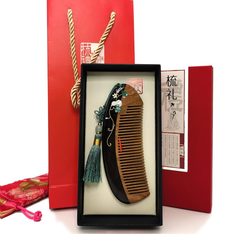 Perlmutt-Inlay-Kunst, natürlicher Sandelholzkamm, natürliche Holzstruktur, feinzahniger Haarkamm, antistatische Kopfhautmassage, Geschenk