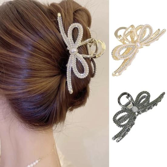 Women Hair Grip Bow Shape Shiny Rhienstone Hollow Out Strong Claw Anti-slip Hair Organization Decoration Exquisite Lady Hair Clamp Hair Claw