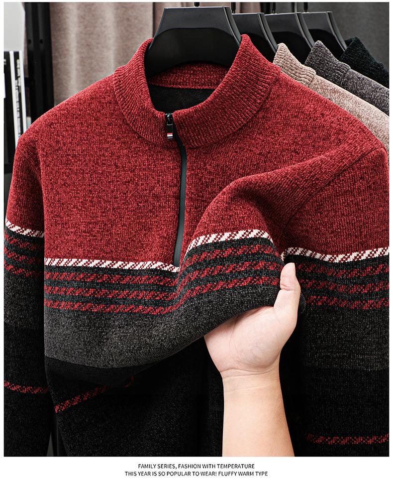 2025 Men's Half-Zip Velvet Knit Sweater: Versatile, Thick, and Stylish for Autumn/Winter