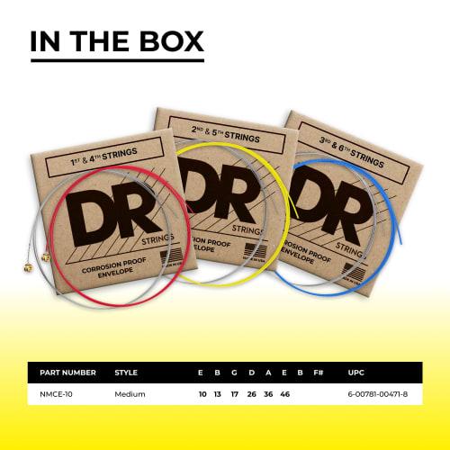 [1 set] DR DR-NMCE10 10-46 Neon Multicolor Electric Guitar Strings