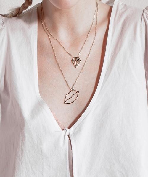 Bonbeau Diamond Gold Necklace 14K Gold Diamond Pendant Gold Necklace