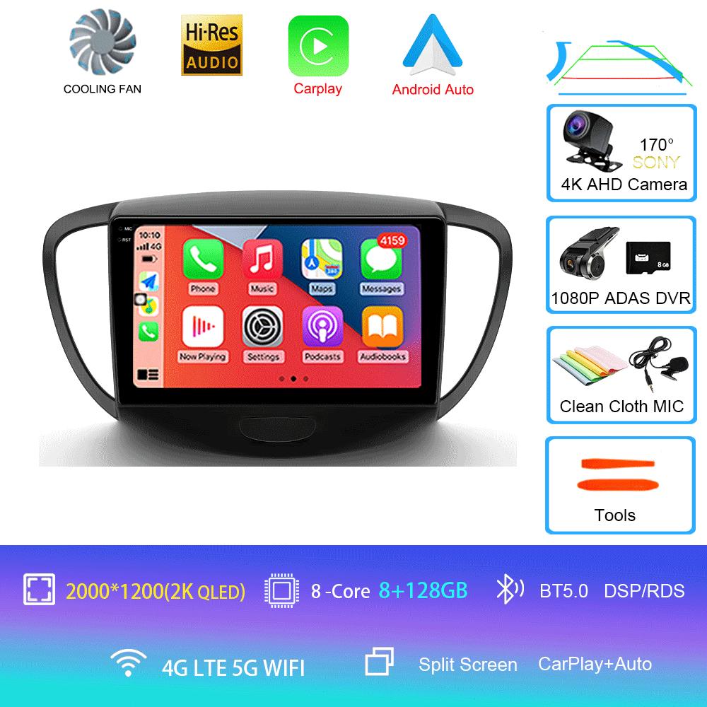 Car Radio Android 14 Carplay Auto For Hyundai I10 2007 - 2013 GPS Recorder Multimedia video Player 4G+WiFi DSP