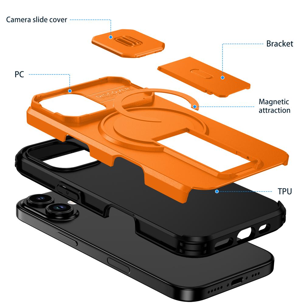 KEYSION Shockproof Armor Magnetic Case for iPhone 17 16 Plus Slide Camera Protect Kickstand Wireless Charging Phone Back Cover