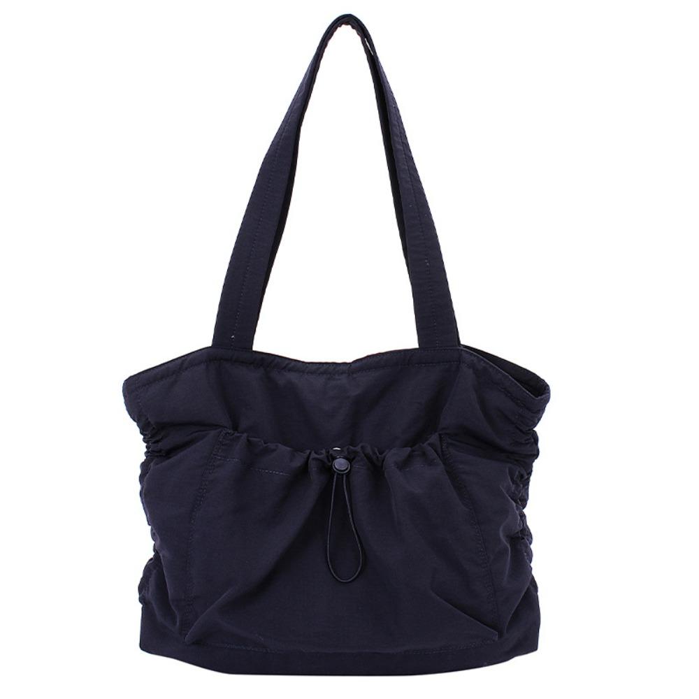 

Casual Drawstring Tote Bag Korean Work Handbag Simple Wrinkled Shoulder Bag Daily темно-синий