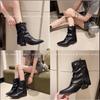 2024Brand Design Pointed Toe Square Heels  Winter High Botas Concise Office Ladies Shoes Pleated Silp-on Winter Boots