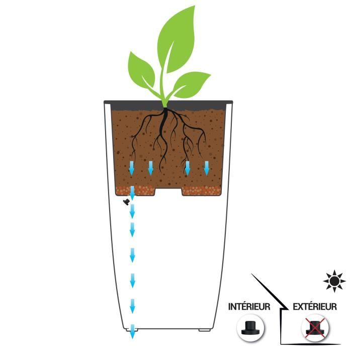 Pot de fleurs Carré haut - EDA - Diva Basalt - 42 L - 43,5 x 43,5 x H.78.2 cm -Bac intérieur amovible - Gris anthracite