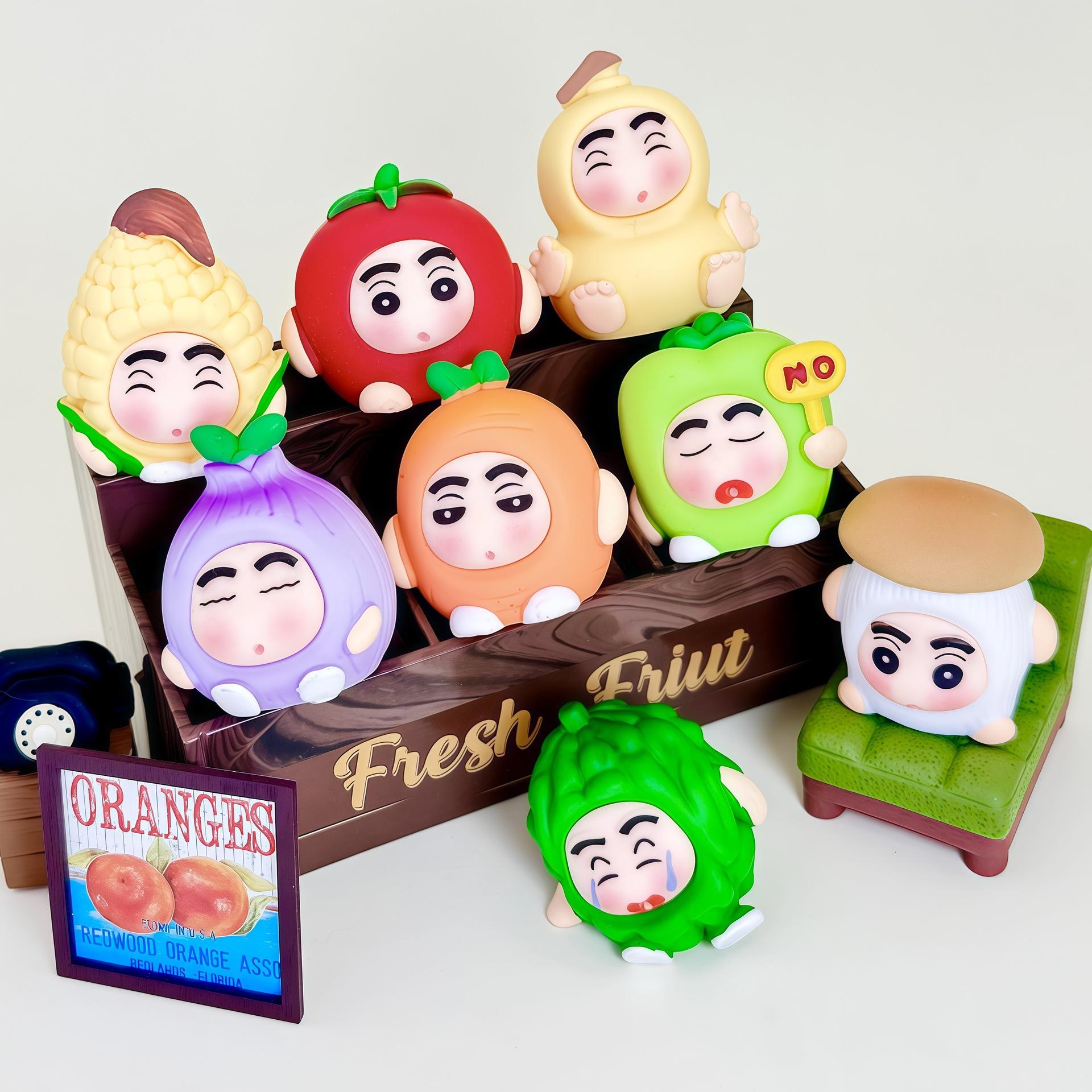 

8Pcs/Set Vegetables And Fruits Crayon Shin-Chan Mini Figurine Toy Collectible Model Doll Desktop Home Decoration Fans Gift