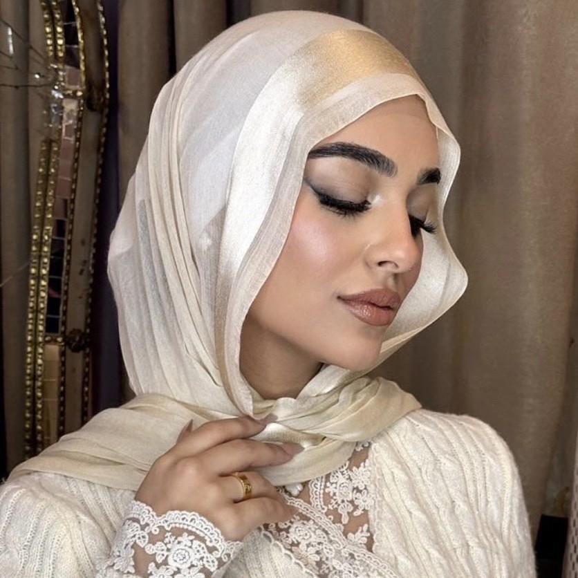 Women'S Hijab Shawl Pleated Chiffon With Stripes Natural Wrinkle Middle East Dubai Hijab