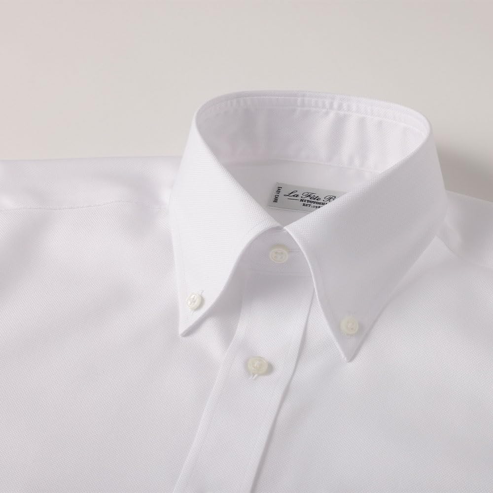 HITOYOSHI Easy Care Shirt Long Sleeve 10 Sizes Royal Hitoyoshi Dress Shirt Cotton LB-B1 [Button Down/White Oxford/39-84] Men's 100%