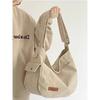 Cord Schultertasche Damen Lässige Umhängetasche Halbmond Hobo Tasche Stoff-Tragetasche mit Riemen Süßer Anhänger
